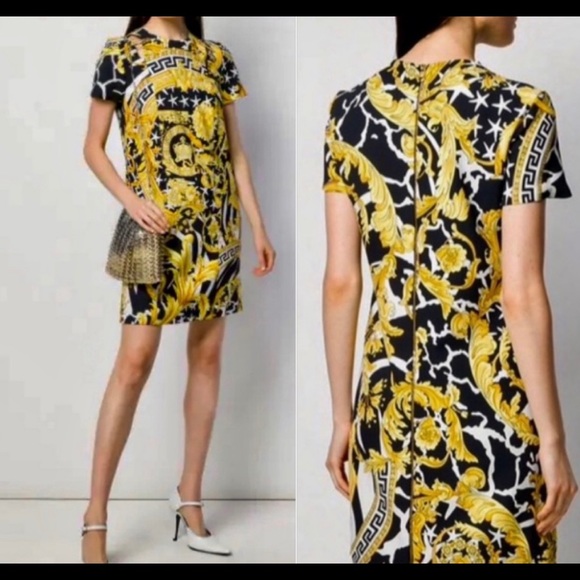 Versace Gold Black Baroque Print Medusa Head Dress - www.joarbit.com
